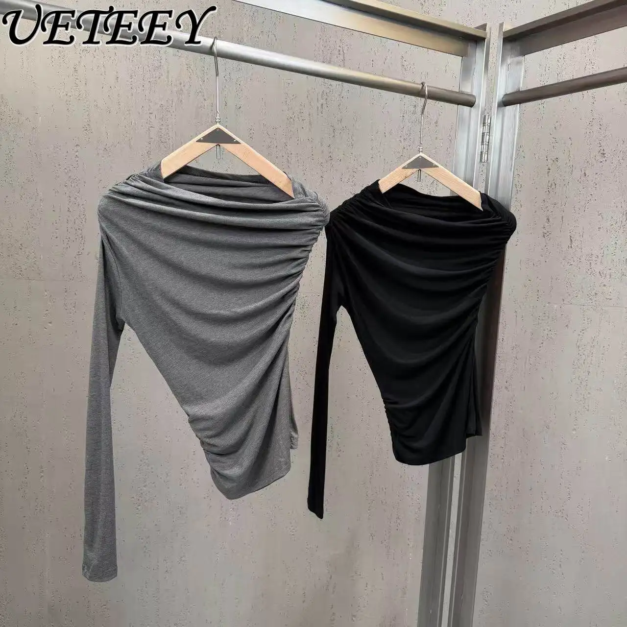 

Женская облегающая футболка с одним рукавом и драпировкой, стрейч, минималистичная, черная, Y2K, весна-лето 2026