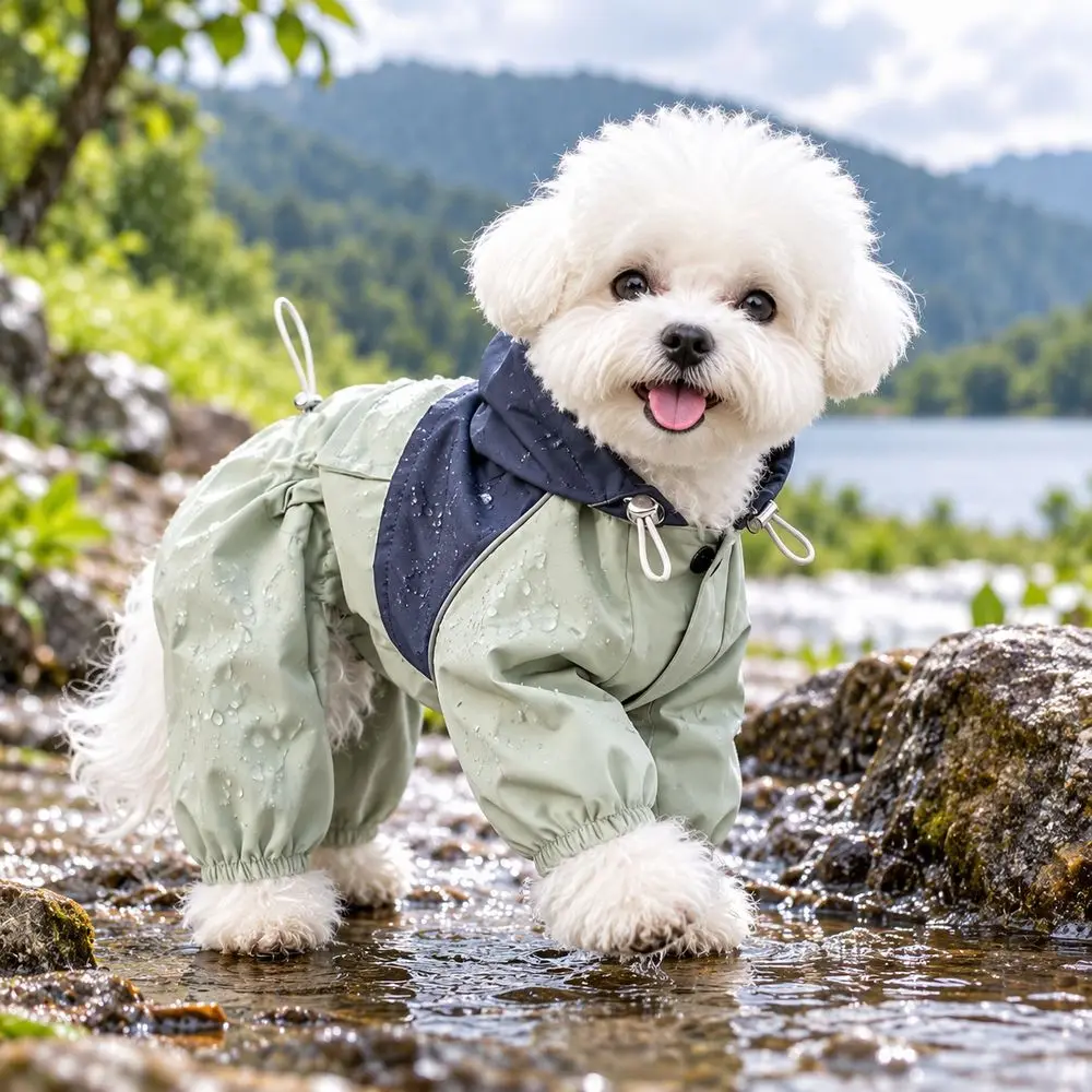 Neuer wasserdichter Hunderegenmantel, staubdicht, insektenresistent, schützender Hundeanzug mit Kapuze, strapazierfähige Haustierkleidung für kleine Hunde. – Detail 4