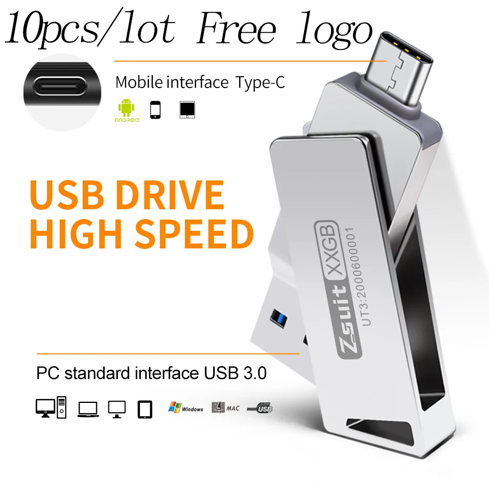 Imagem -06 - Otg Metal Usb Flash Drive Memory Stick Disco Flash Dual c Pendrive tipo c u Disco Usb 3.0 64 gb 128 gb 10 Pcs por Lote