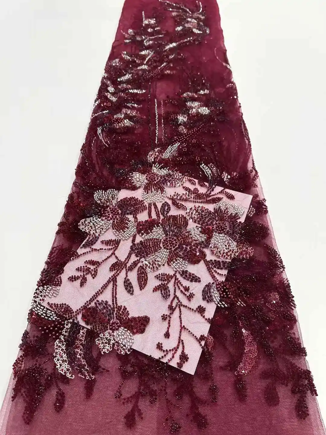 Африканская французская кружевная ткань с бусинами, 2021, высокое качество, вышивка блестками, розовая сетчатая кружевная ткань для нигерийских женщин, свадебные платья