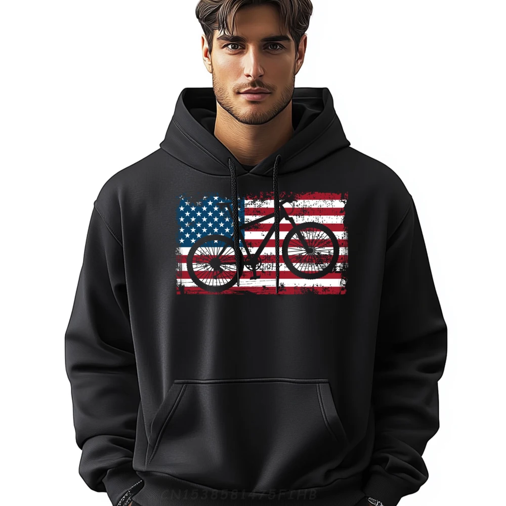 

Bike USA Flag Mountain Biking Bicycle Printed Hoodie Breathable Mens Hoodies Vintage