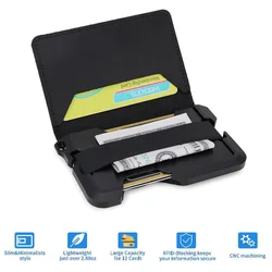 Men Smart Metal EDC Wallets with Genuine Leather and CNC Alum - RFID Blocking Extra Large Capacity Dapper Design Bifold Stylish