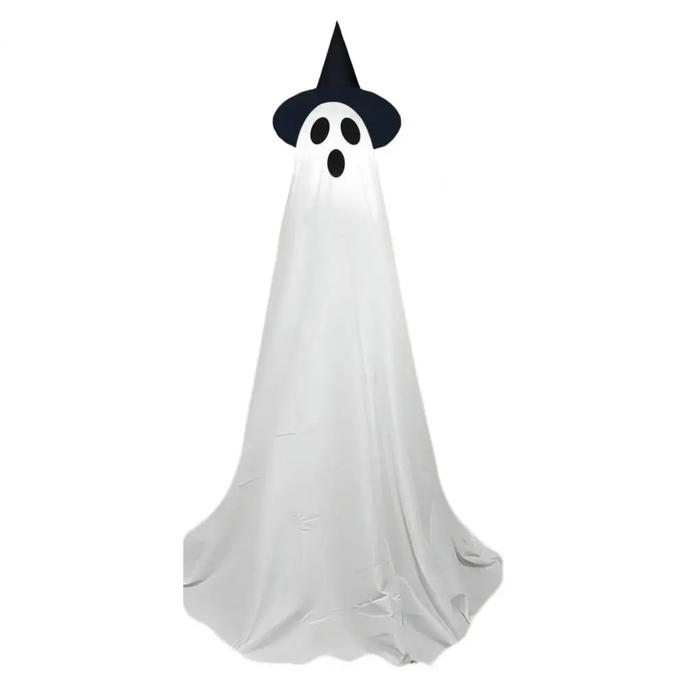 Telescopic Pole Support Spooky Halloween Ghost Decorations Bundle for Front Porch Yard Light-up Standing Ghost with Witch Hat