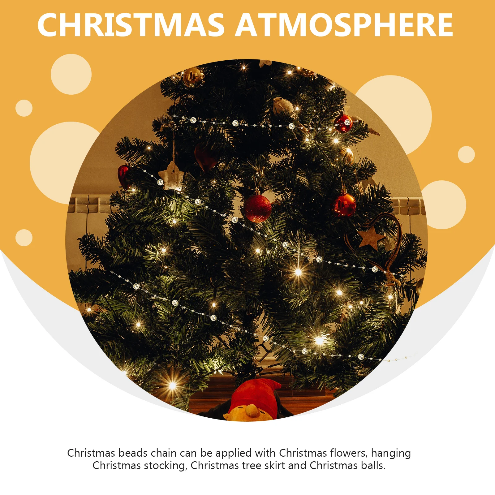 

1 Roll Plastic Christmas Beads Chain Flexible Lightweight DIY Craft Decoration Xmas Tree Beads Garland Stage Photo Prop