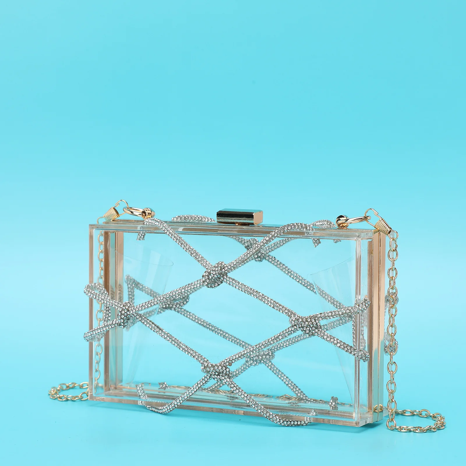 

Ladies Shiny Blingbling Transparent Acrylic Handmade Woven Fashionable Clutch Evening Bag for Banquets