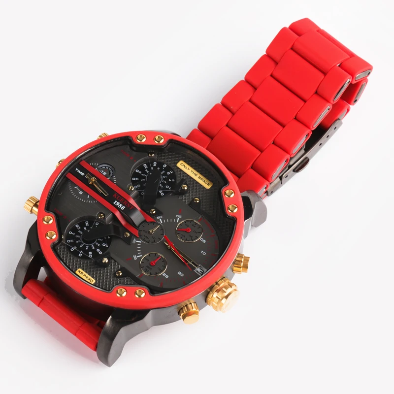 Reloj con correa de Gel de sílice para hombre y mujer, cronóscopo de cuarzo de diseño, cronógrafo de pulsera de cuatro esferas, negro y dorado