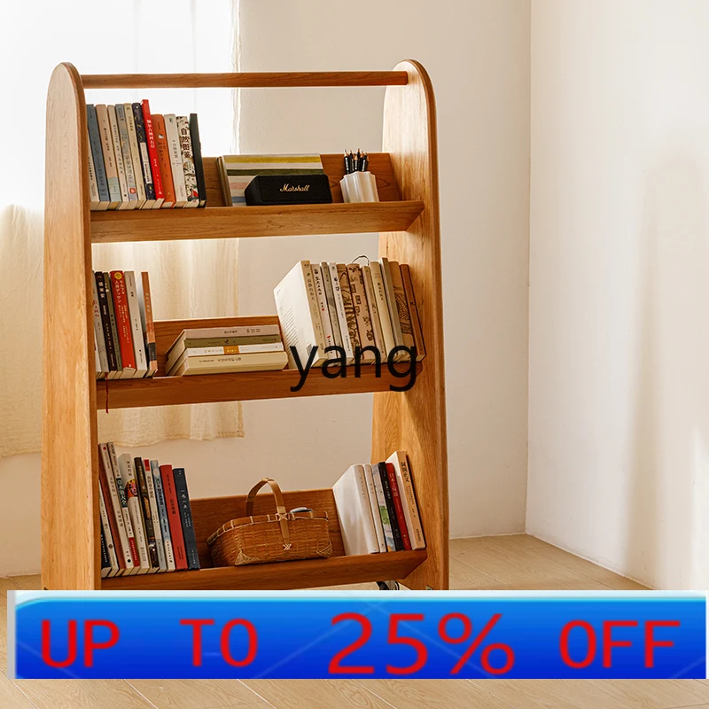 LMM solid wood movable bookshelf with wheeled trolley floor shelf living room study