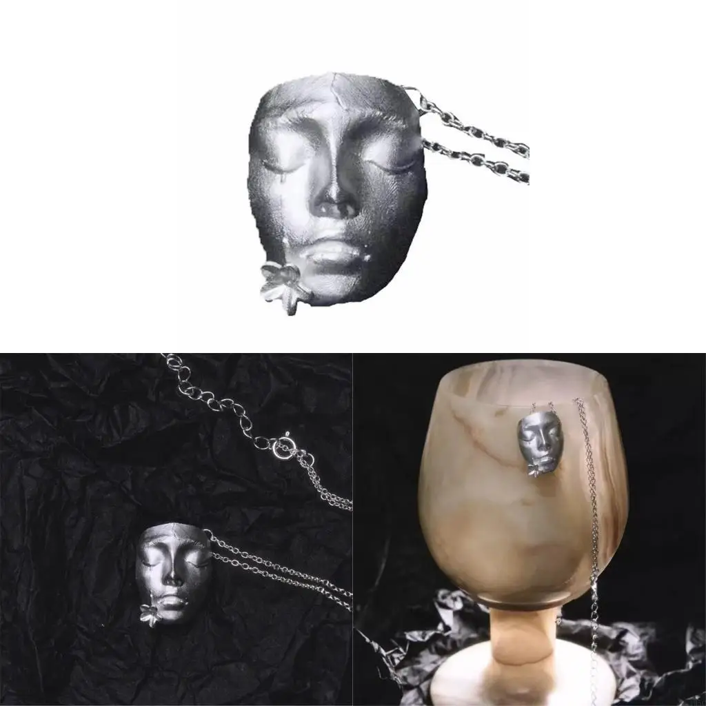 195C Mask Pendant Jewelry Artistic Tear And Flower Motifs Clavicle Chain Lightweight Alloy Necklace For Parties Or Daily Use