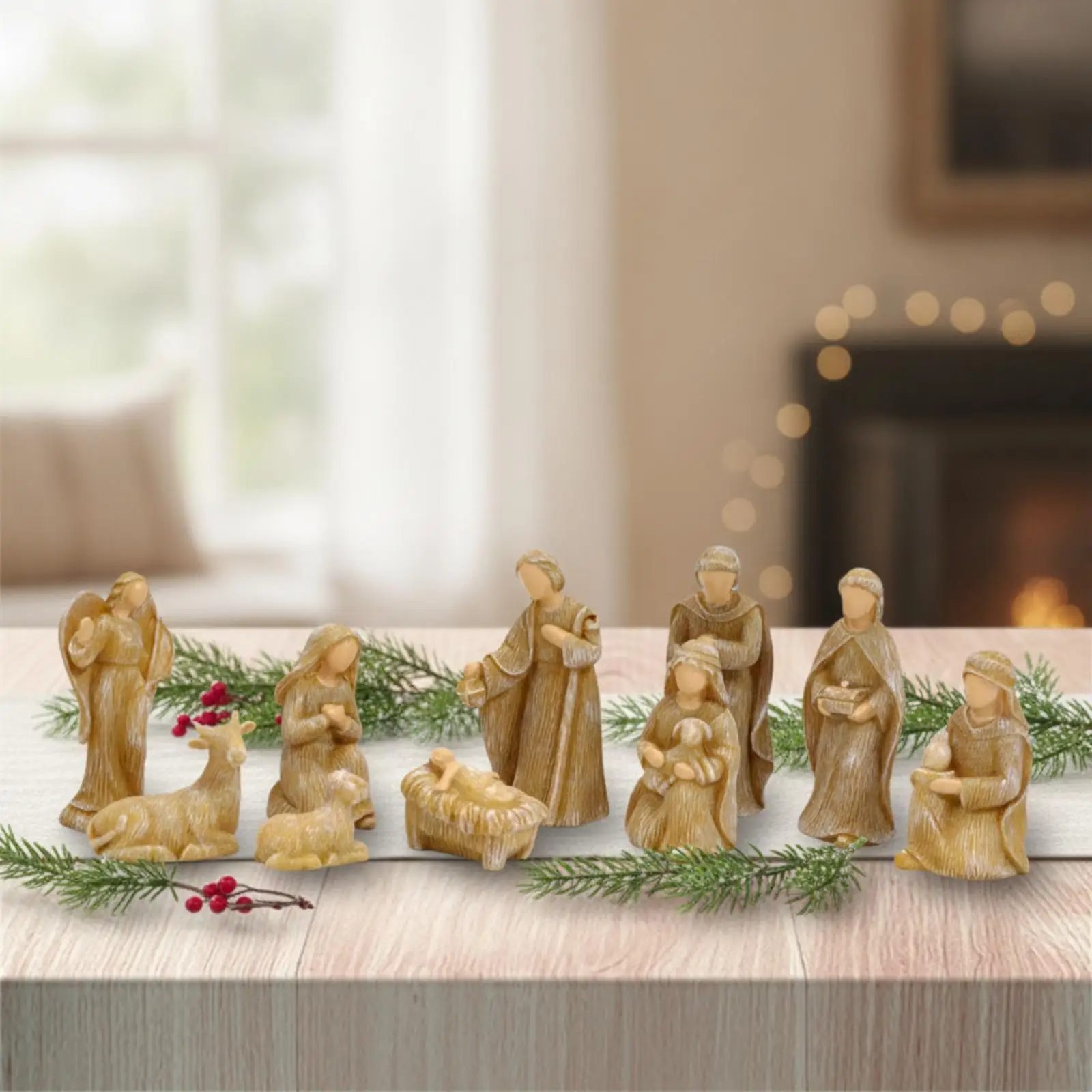 Nativity Scene Display Resin Figurine Set Christmas Decoration for Home Table Shelf Interior