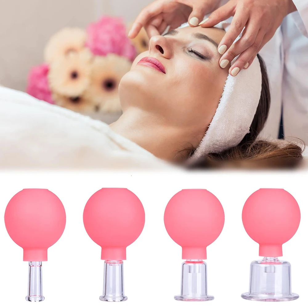 4pcs Health Massage Vacuum Cupping Cups Set Rubber Head Glass Anti Cellulite Massage Chinese Therapy Face Cupping Set Cans