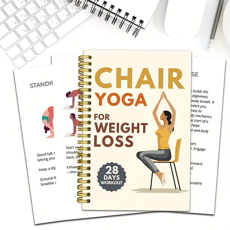 

28-Day Chair Yoga Weight Loss Plan&Log – 32 Sheets/64 Pages Illustrated Guide with Daily Exercises Diet Tips & Progress Tracking