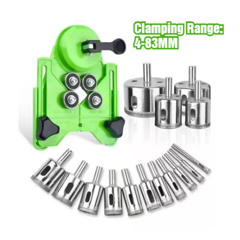 

11pcs Versatile Diamond Hole Saw Set 4mm-83mm + Suction Cup Guide - for Ceramic Glass Tile Porcelain Marble Granite Drill Bits
