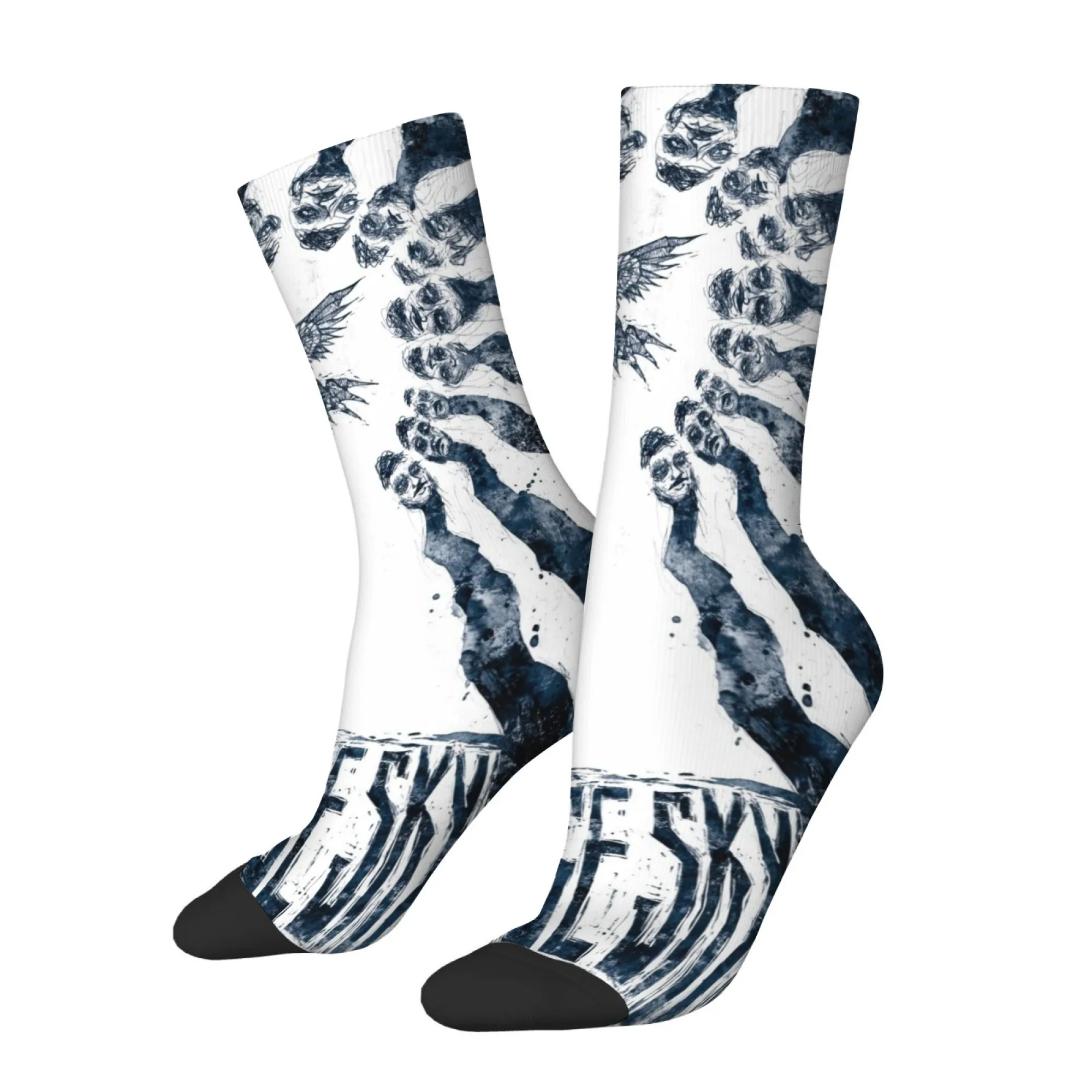 Retro Black and White Abstract Bird Print Men's Socks Comfortable  Non-slip Breathable Socks Hip-hop Fun Street Fashion Socks