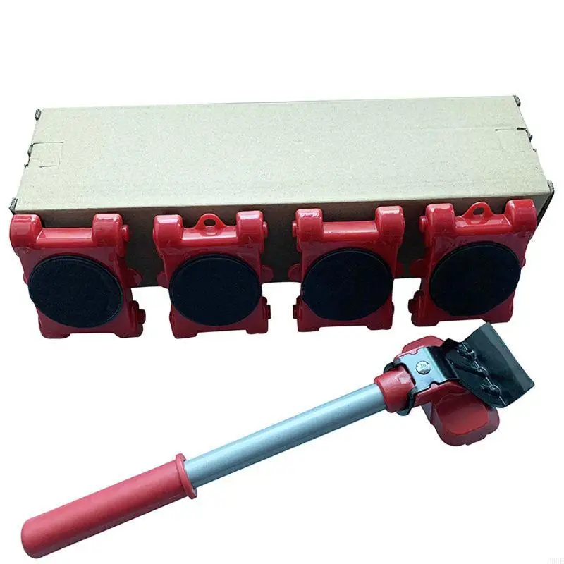 

P0UE Furniture Mover Tool Transport Lifter Heavy Stuffs Moving 4 Wheeled Roller with 1 Bar