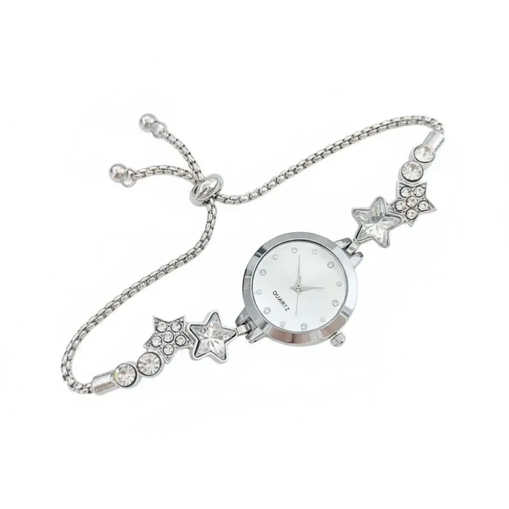 Fashion Adjustable Bracelet Watch Rhinestone Alloy Quartz Watch Star Chain Watch for Women Girls