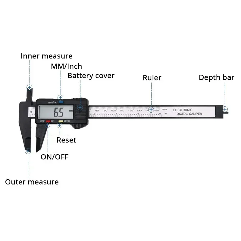 Caliper 100/150mm 6 Inches Caliber Number Measuring Tools Micrometer Electronic Carbon Fiber Vernier Caliper LCD Digital Ruler