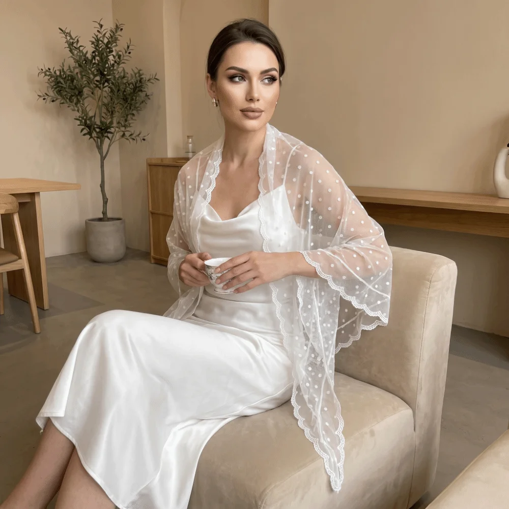 Lace Polka Dot Lace Triangle Shawl Floral Breathable Embroidery Edge Sheer Mesh Scarf Lightweight Hand Washable Wrap Scarf