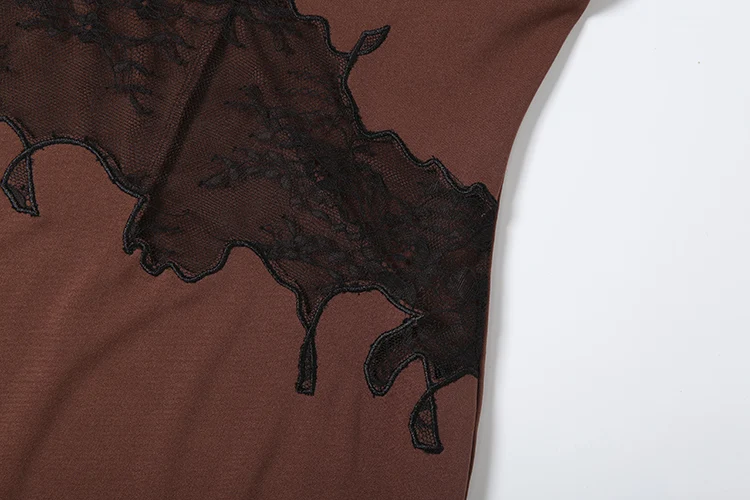 Weird Puss Spitzen-Patchwork-Kleid Damenmode Sexy Rückenfreies Elegantes Ärmelloses Abendkleid mit Quadratischem Ausschnitt für Party und Club – Detail 8
