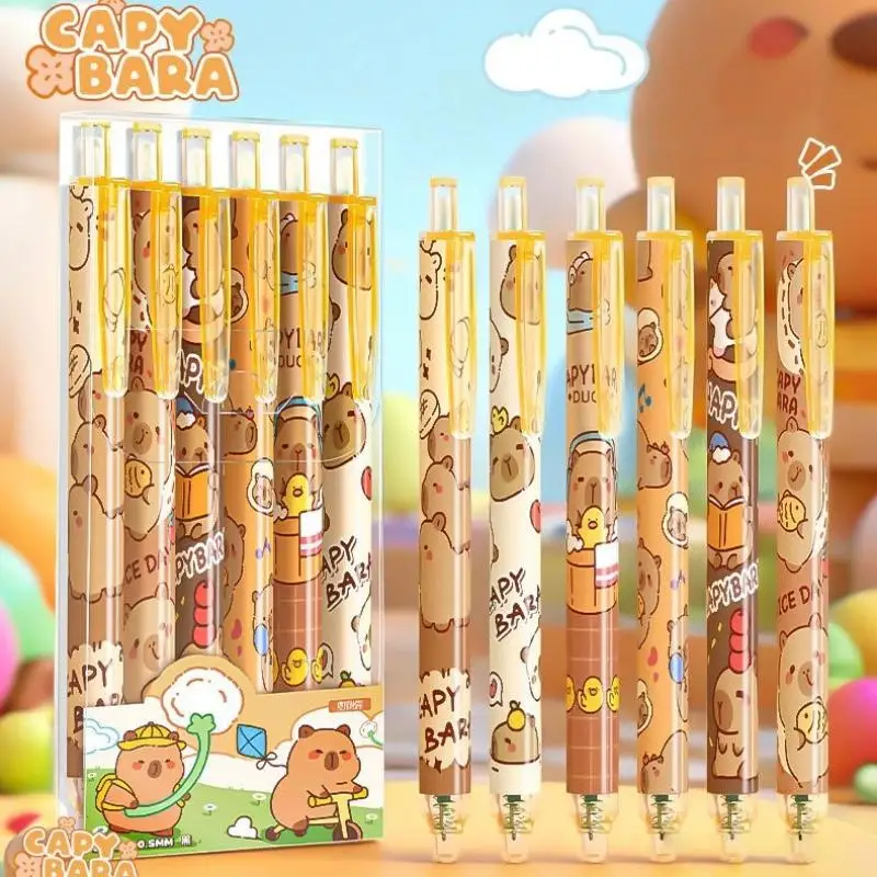 

6Pcs Cartoon Cute Capybara Panda Gel Pens Kawaii Quick-Drying Writing Smooth Elegant Neutral Pens Student Stationery Gift