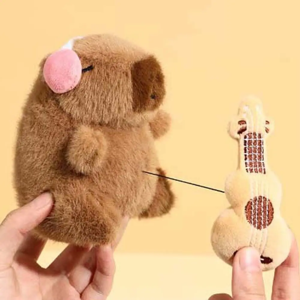 Musical Instrument Capybara Plush Keychain Cute Bag Pendant Fluffy Keyring Kawaii Stuffed Animal Keychains Girls Gift