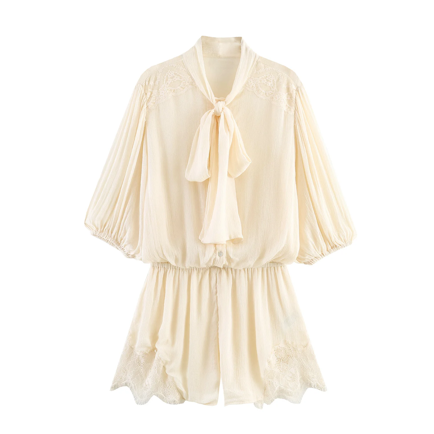 

Willshela Women Fashion Yellow Single Breasted Shorts Jumpsuits Vintage Bowed Neck Long Sleeves Female Chic Lady Playsuits