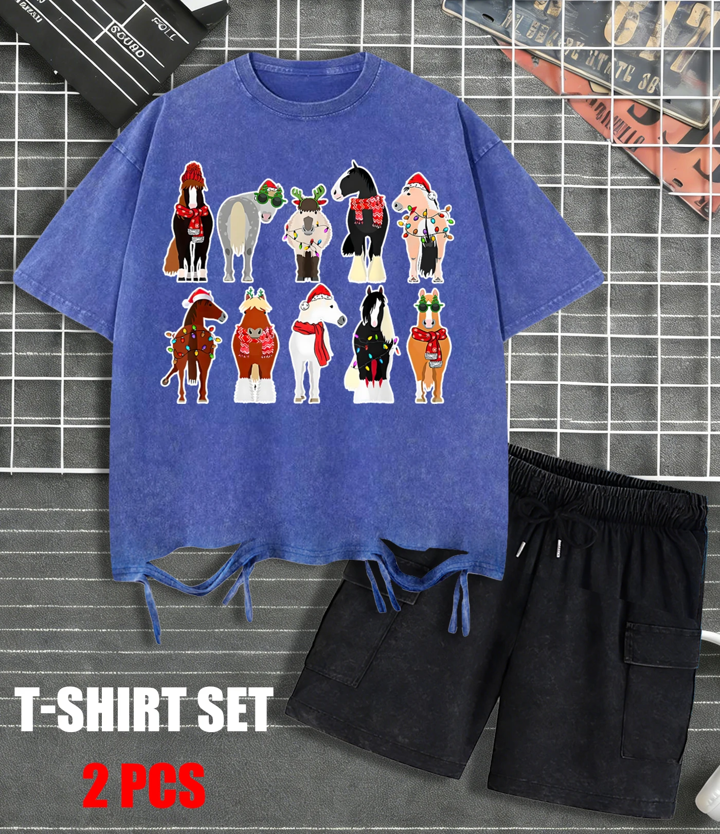 

Мужская летняя повседневная футболка с принтом «Лошади в рождественских нарядах», универсальная, унисекс, модная, из хлопка, с эффектом потертости, с коротким рукавом