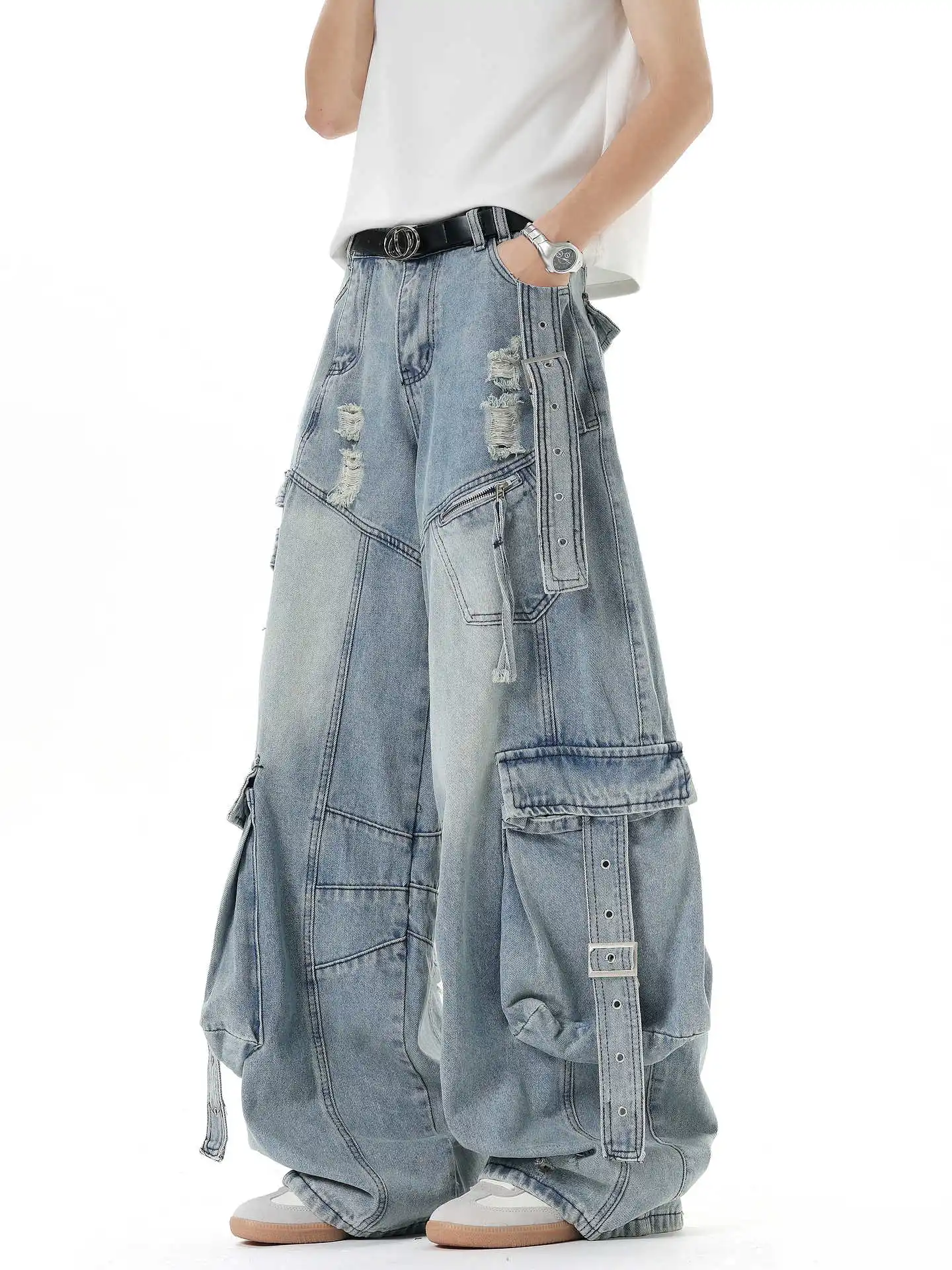 

Женские синие мешковатые джинсы-карго Y2k, винтажные джинсовые брюки в стиле Харадзюку, японский стиль 2000-х годов, джинсовые брюки большого размера, одежда, осень 2025 г.