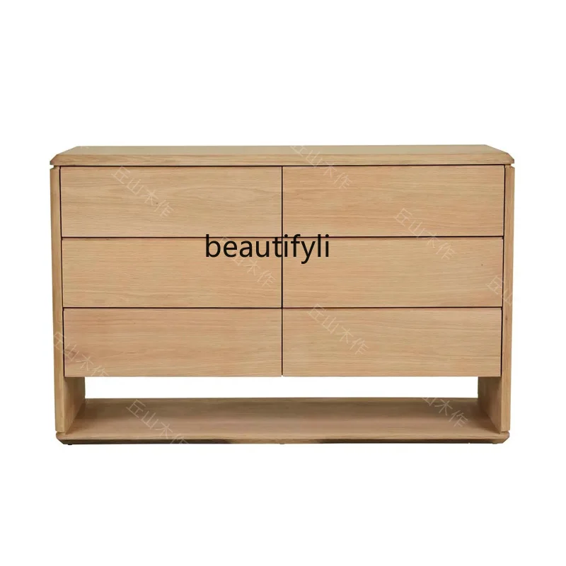 

Nordic Simple White Oak Solid Wood Chest of Drawers Bedroom Japanese Style Minimalist Black Walnut Log Locker Storage Cabinet