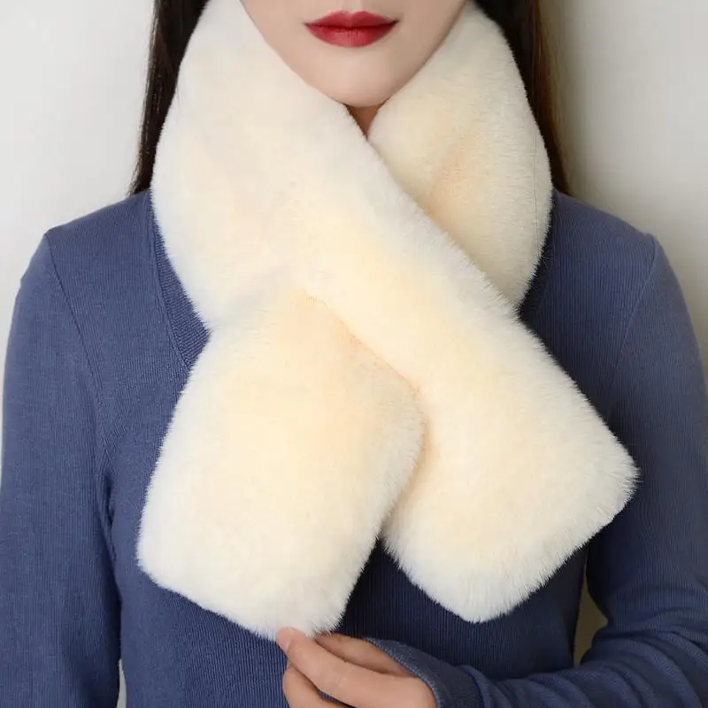 Plush Cross Scarf Faux Rabbit Fur Thickened Soft Scarves Solid Color Autumn Winter Cold Resistant Women Neck Warmer Collar Scarf