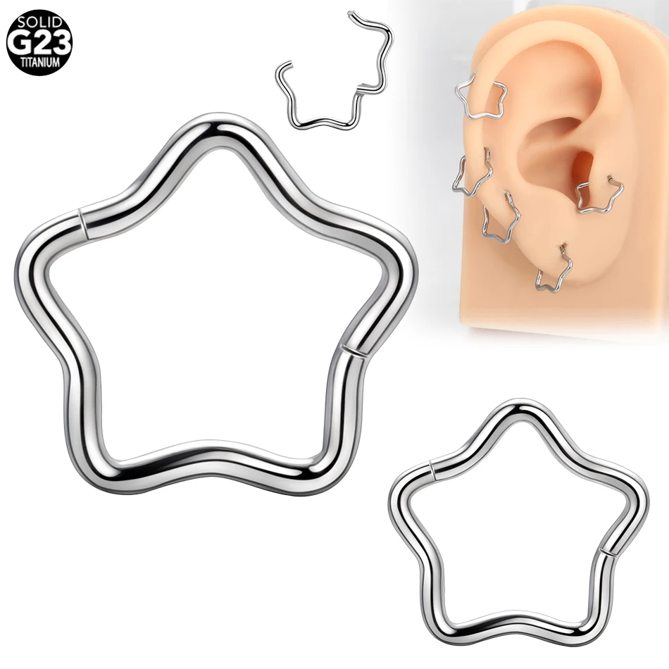 10pcs/lot Titanium Heart Star Shape Clicker Ear Tragus Cartilage Daith Helix Lobe Earrings Septum Nose Hoop Piercing Jewelry 16G image 5