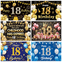 18th Birthday Party Backdrop Black Gold Glitter Balloon Boys Girls 18 Years Old Birthday Bar Mitzvah Photography Background Gift