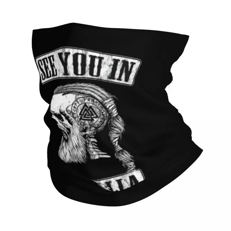 Vejo você em Valhalla Crânio Bandana, Viking Gaiter Pescoço para Ski, Running Wrap Scarf, Norse Odin, Ragnar Warrior, Headband Warmer