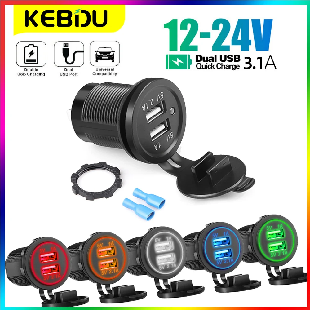 Kebidu 5V 3.1A 12V Podwójna ładowarka samochodowa USB z panelem Wodoodporny zasilacz Gniazdo do pojazdu Łódź Ciężarówka Motocykl
