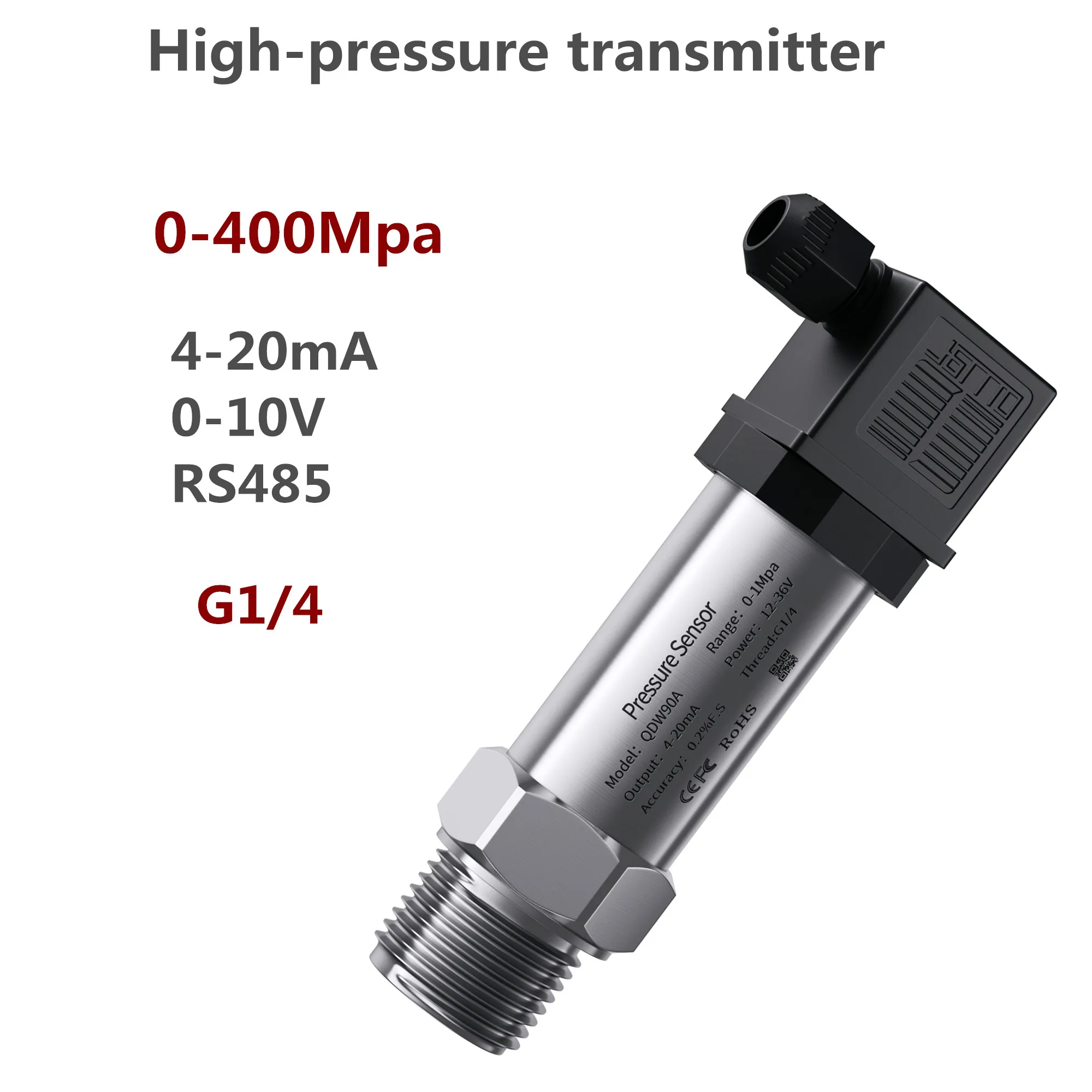 Hydraulic High Pressure Transmitter 0-100Mpa 0-300Mpa SS304 Pressure Sensor 4-20mA 0-10V RS485 G1/4 Water Pressure Transducer