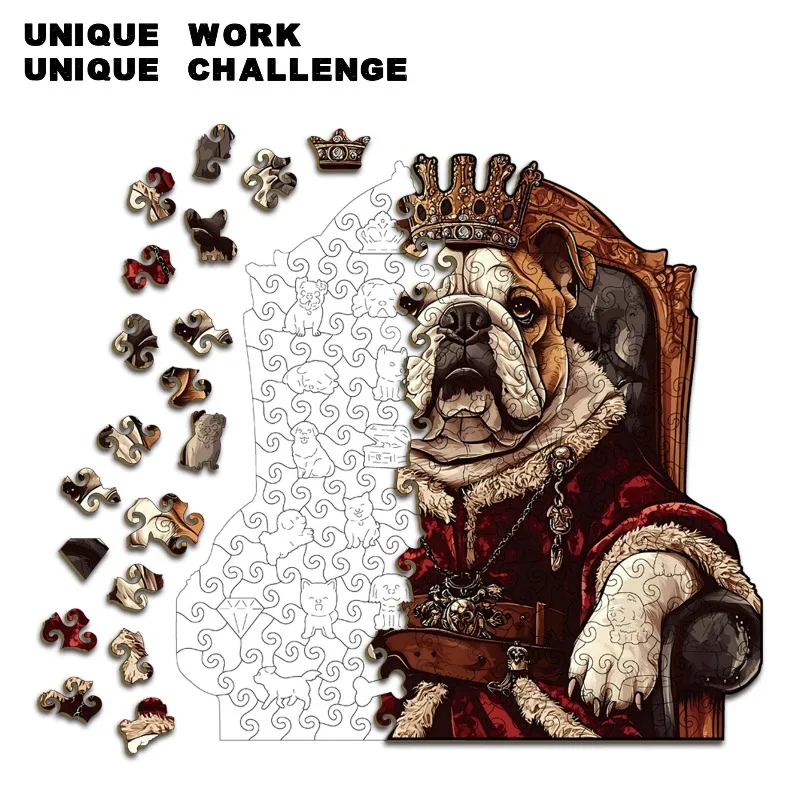 Throne Bulldog Wooden Puzzles for Adult Brain Teaser Mind Exercise Toys Creative Animal Jigsaw Puzzles Festival Birthday Gifts