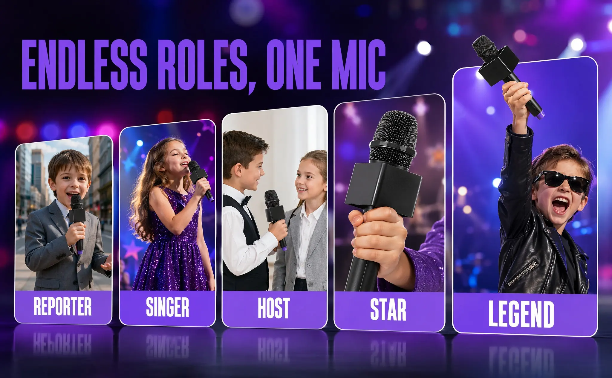 Fake Microphone Simulation Realistic Appearance Party Stage Pretend Play Performance Mic Flag Station for