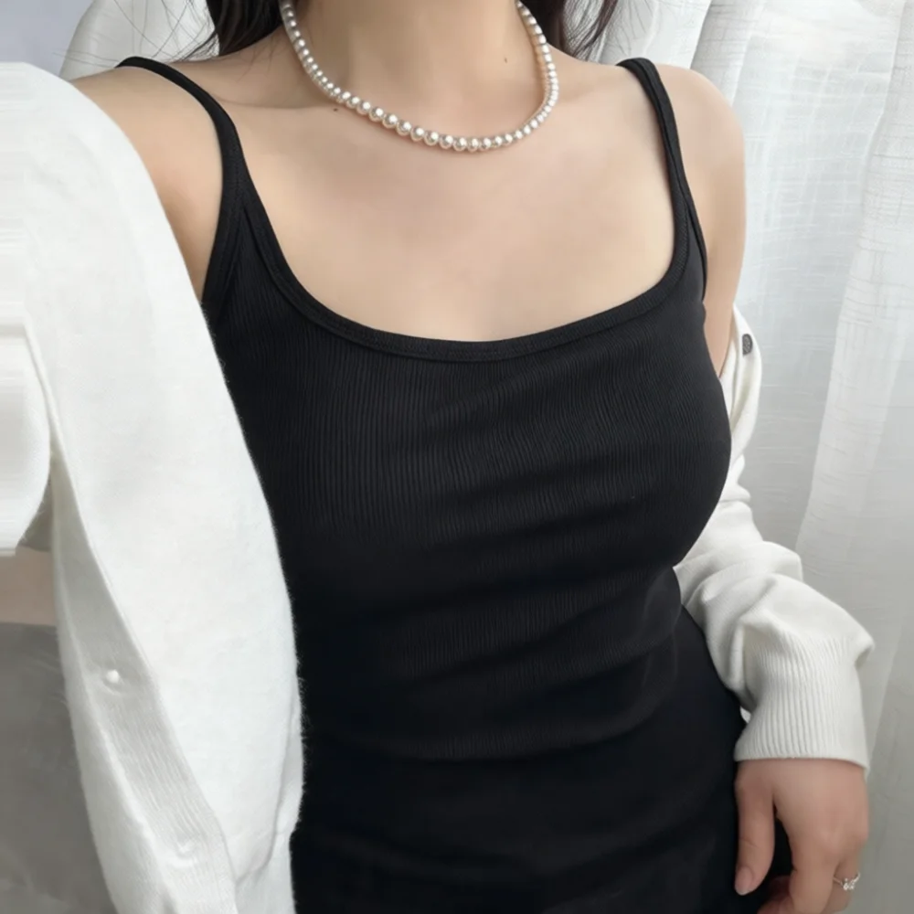 Cotton Bra Everyday - Damen Sommer Gepolstertes Geripptes Tanktop Weiche