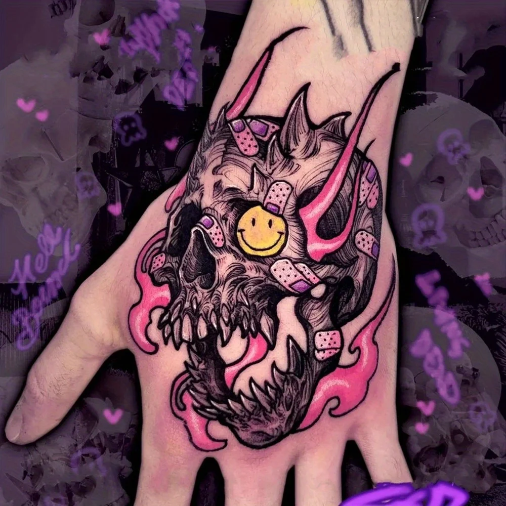 

1 лист, наклейка для татуировки с черепом на спине, водонепроницаемая и прочная временная татуировка для вечеринок