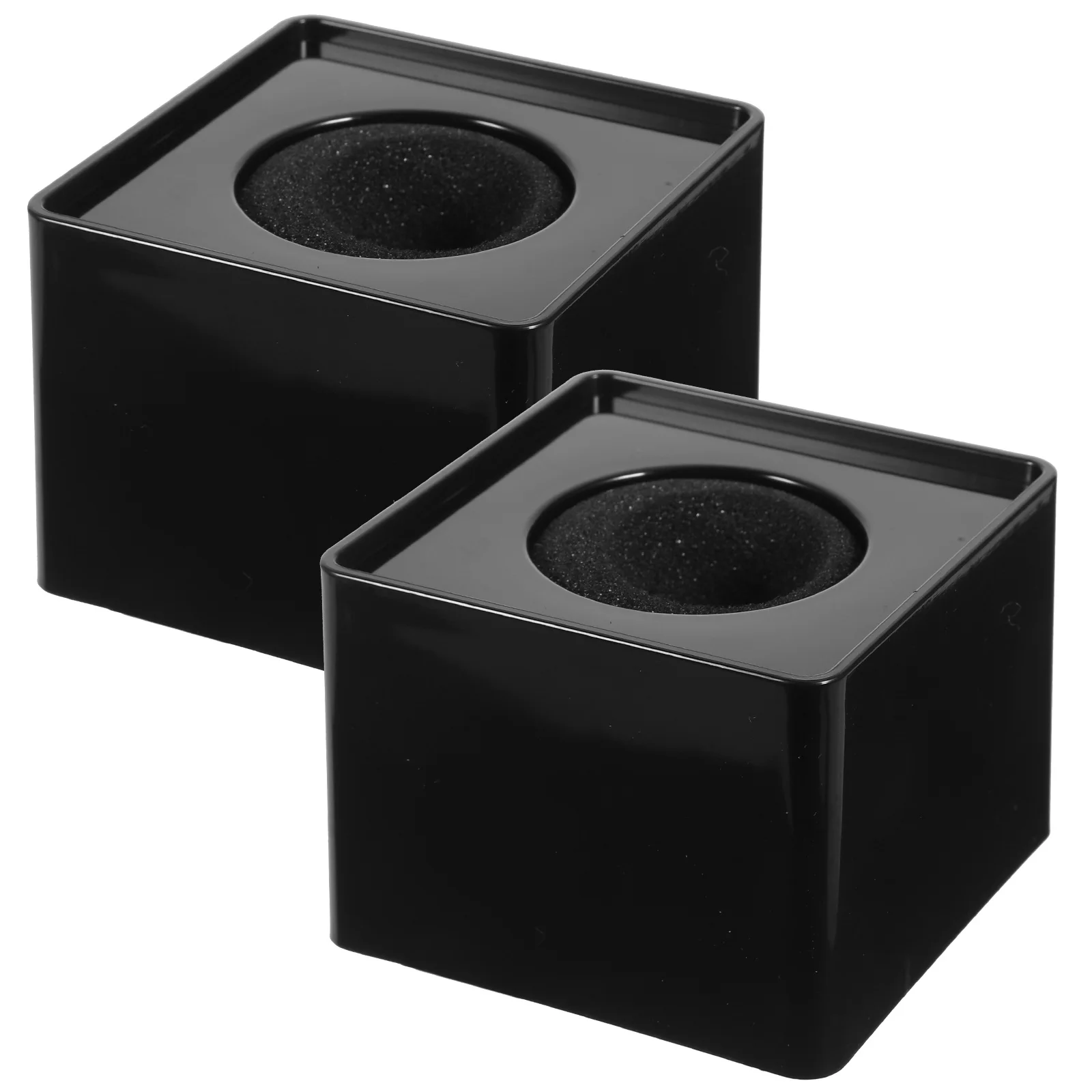 

2 Pcs Microphone Station Logo Square Cube Shaped Interview Wireless Black