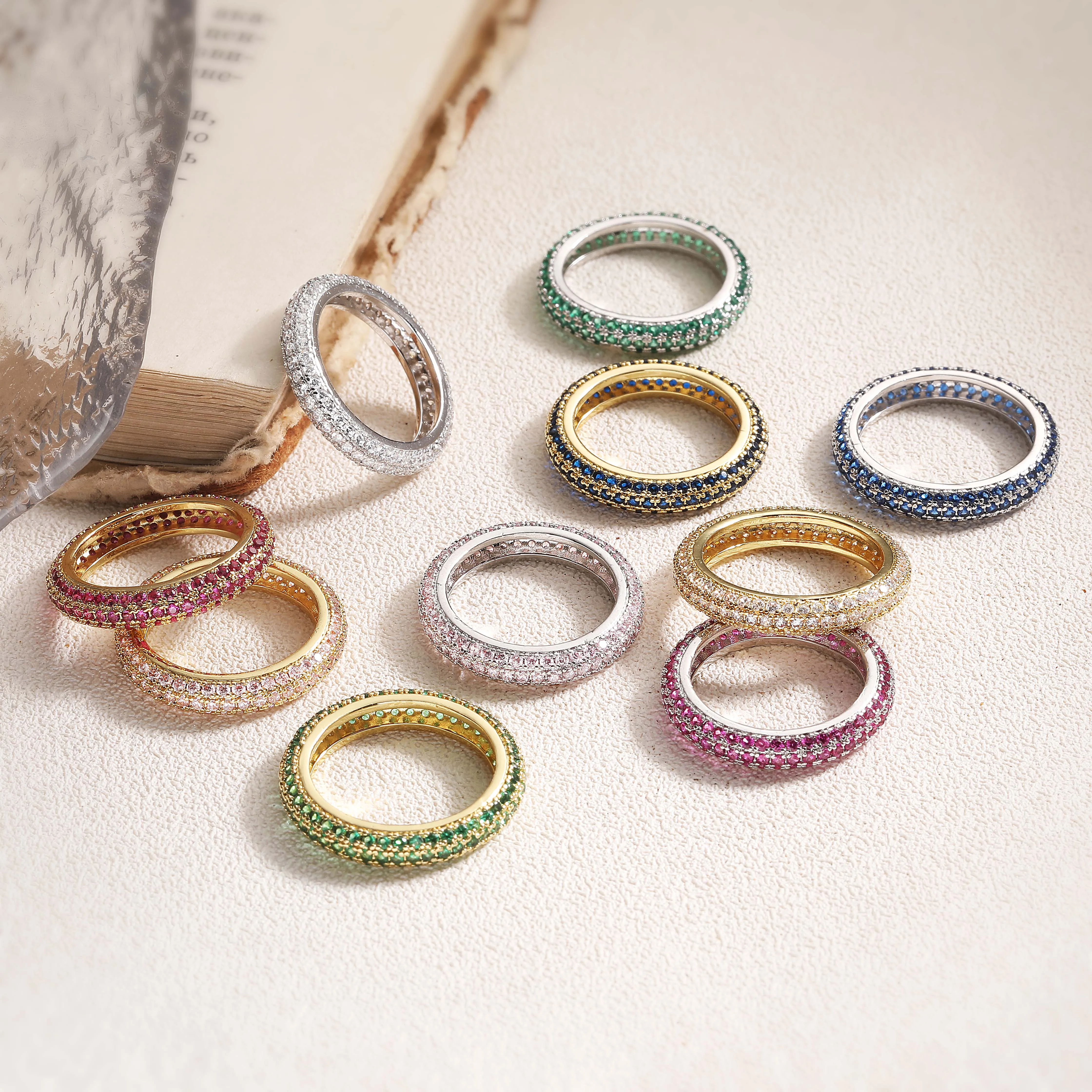 Exquisite Minimalist Style Three-Row Round-Cut Zircon Ring Sizes 6/7/8 Suitable for Both Men and Women Jewellery Accessories