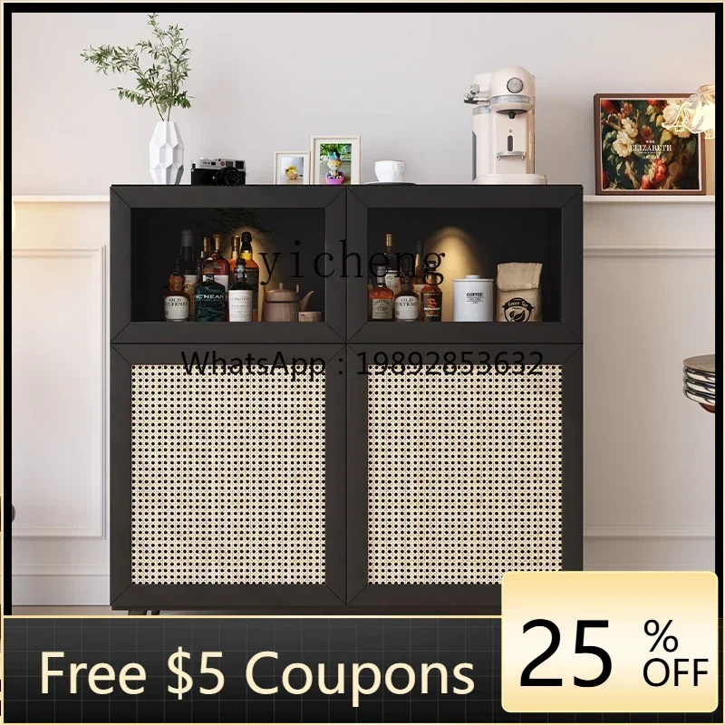 

TT rattan dining side cabinet medium antique wine cabinet tea black retro coffee side cabinet