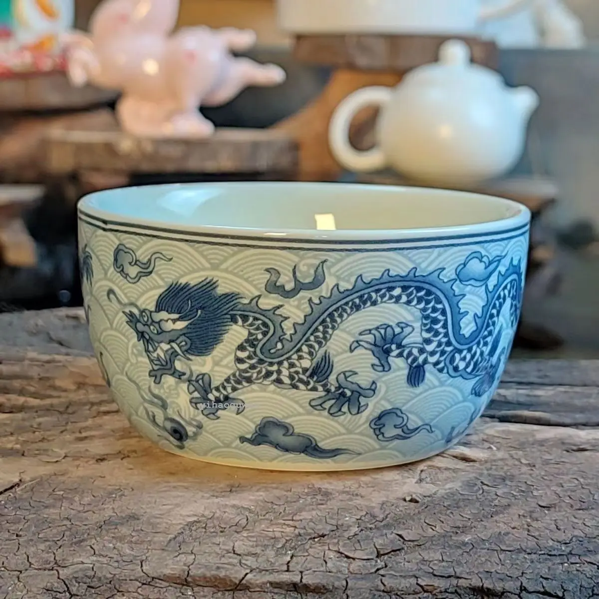 

125ML Chinese antique blue glazed dragon patterned porcelain tea cups