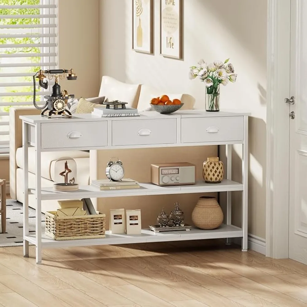 

White Long 47" ole Soa Table with 3 Ders, Entryway Table with 3-Tier Storage Shelves, Display Shel or Entry Way, Hallway, Couch,