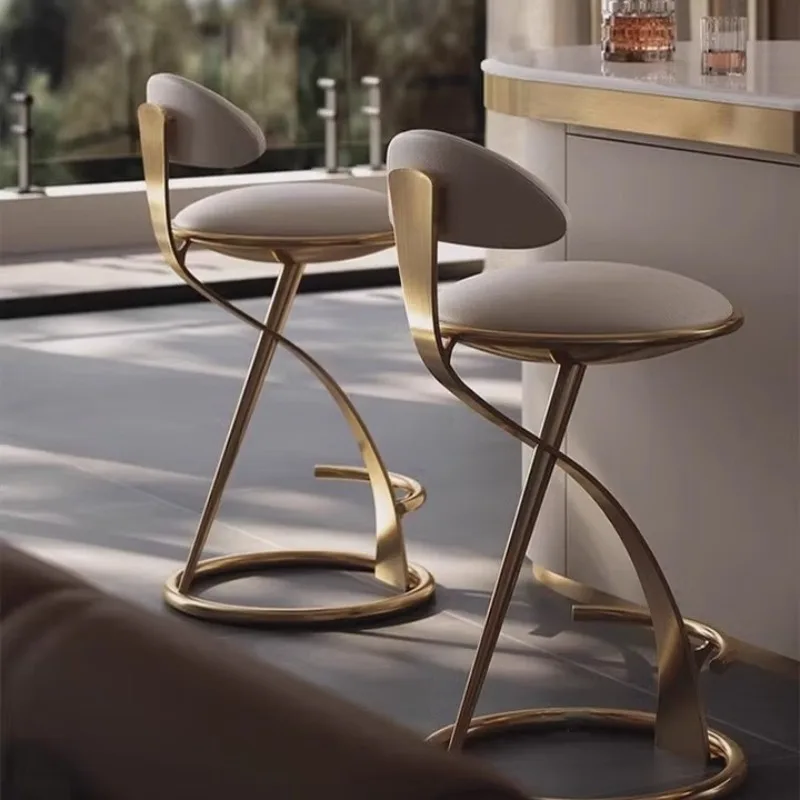 

Light luxury Italian home bar stool Creative Internet celebrity front desk chair Stainless steel island bar chair High stool