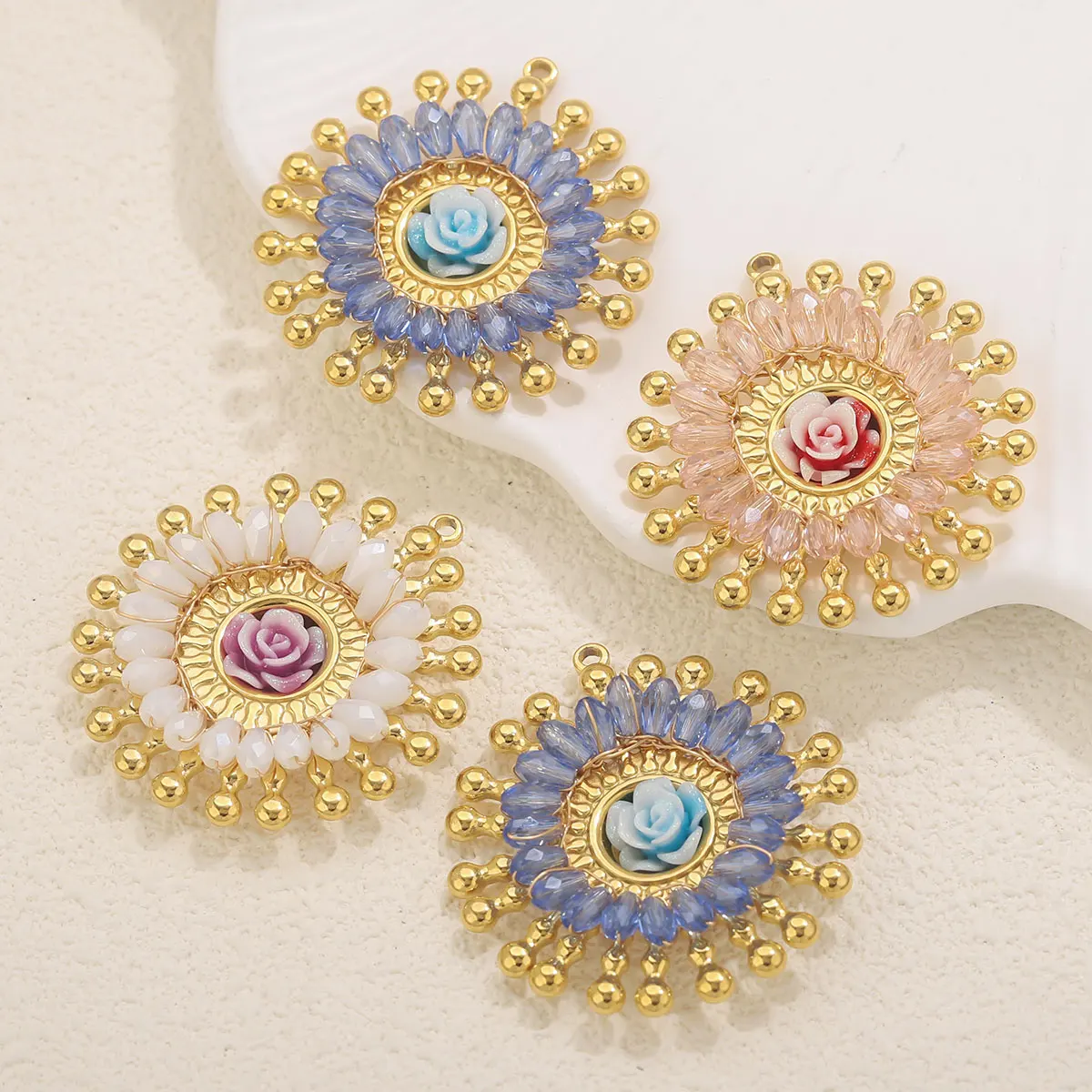 

2pcs Transparent Crystal Stone Stainless Steel Flower Accessories Fashion Trend Necklace Earring Jewelry Manufacturing Supplies