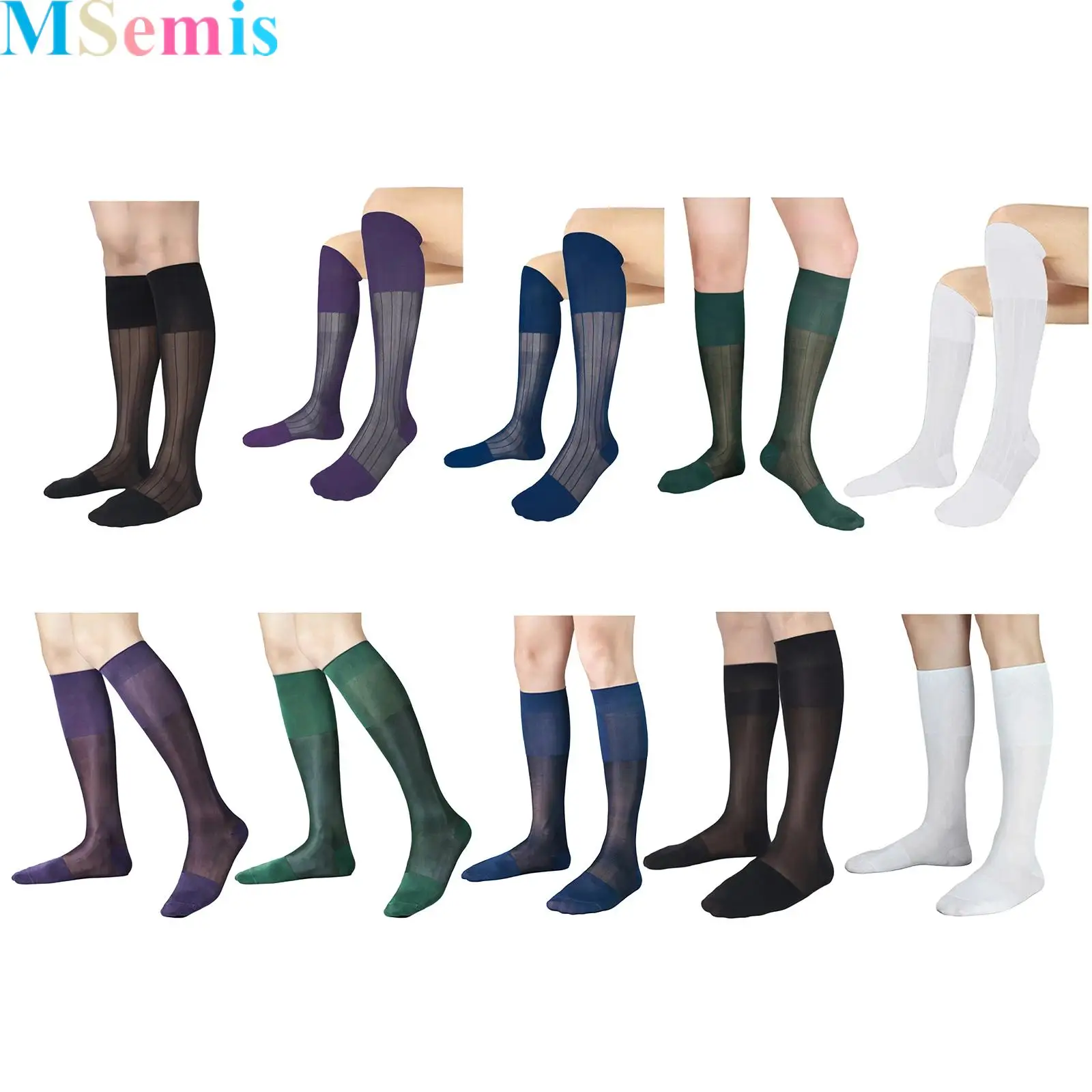 

1 Pair Men Breathable Nylon Knee-High Stockings Semi-Sheer Formal Stocking Business Dress for Formal Occasions