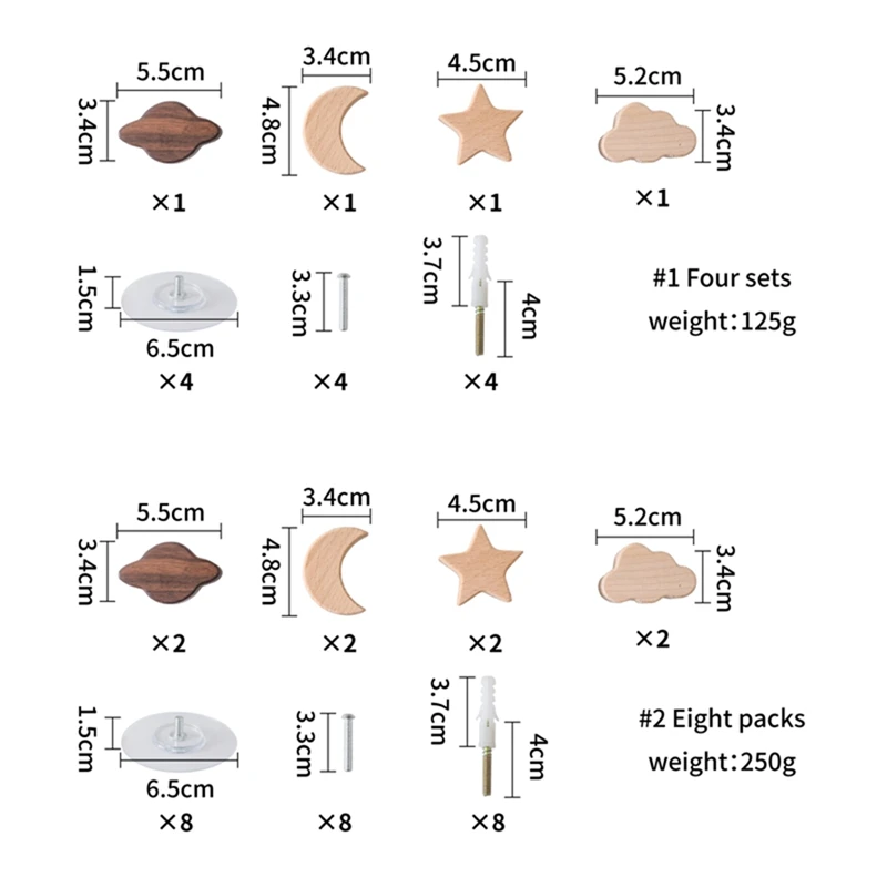 Star Moon Botão De Gaveta De Madeira, Armário Móveis Gaveta Puxa, Desenhos animados alças com Parafusos, Celestial Cloud Dresser Knob, Household