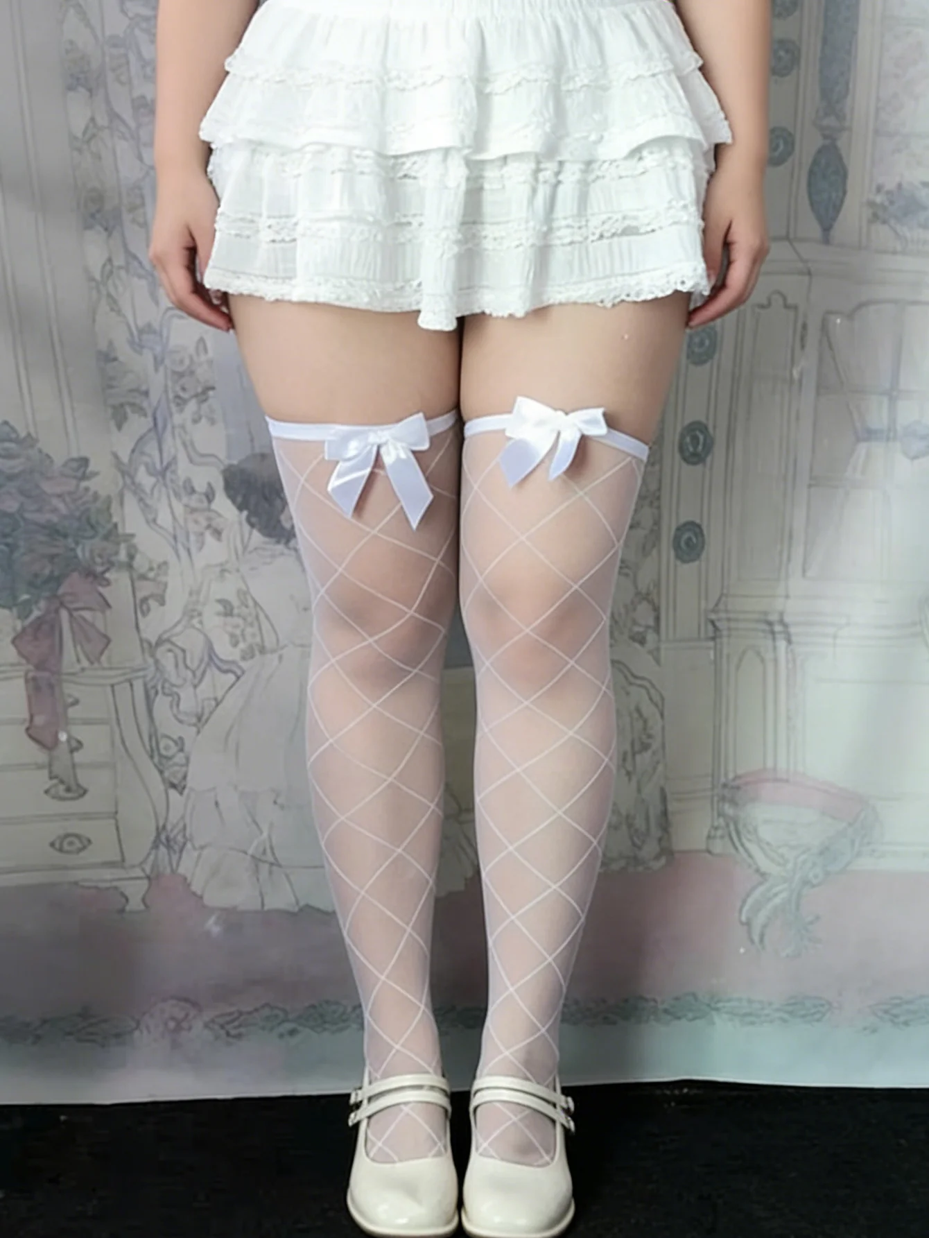1 Pair Internet Sensation Large Rhombus Pattern Thigh High Socks, Women's Sexy Diamond Grid Long Stockings, Valentine's Day Gift