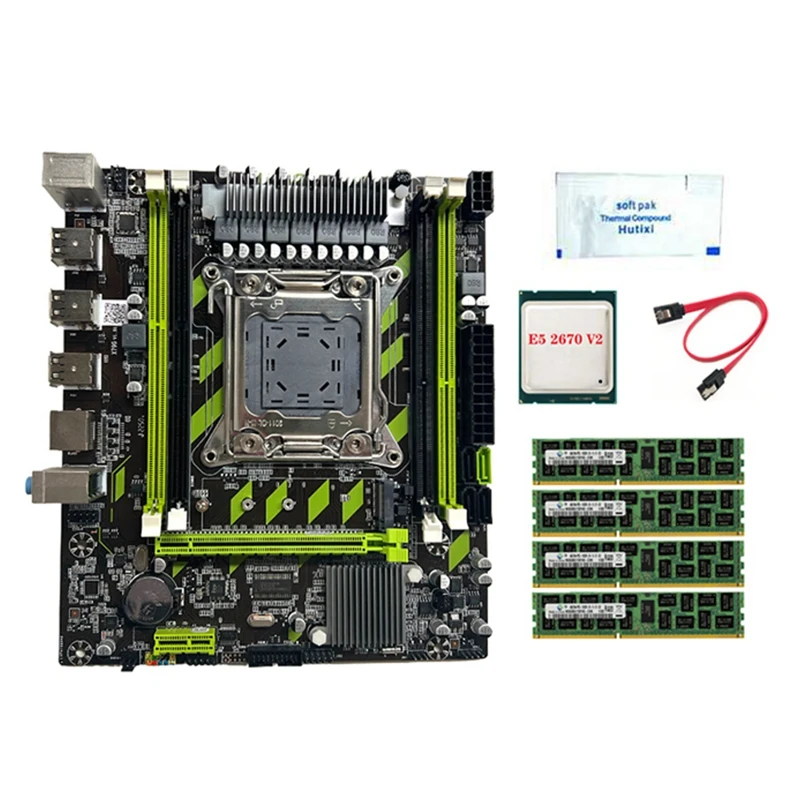 Imagem -02 - Placa-mãe Lga2011 e5 2670 Cpu v2 4x4g Ddr3 Ram Graxa Térmica Suporte de Cabo Sata M.2 Nvme Pcie X16 Usb 2.0 Sata 3.0 X79g