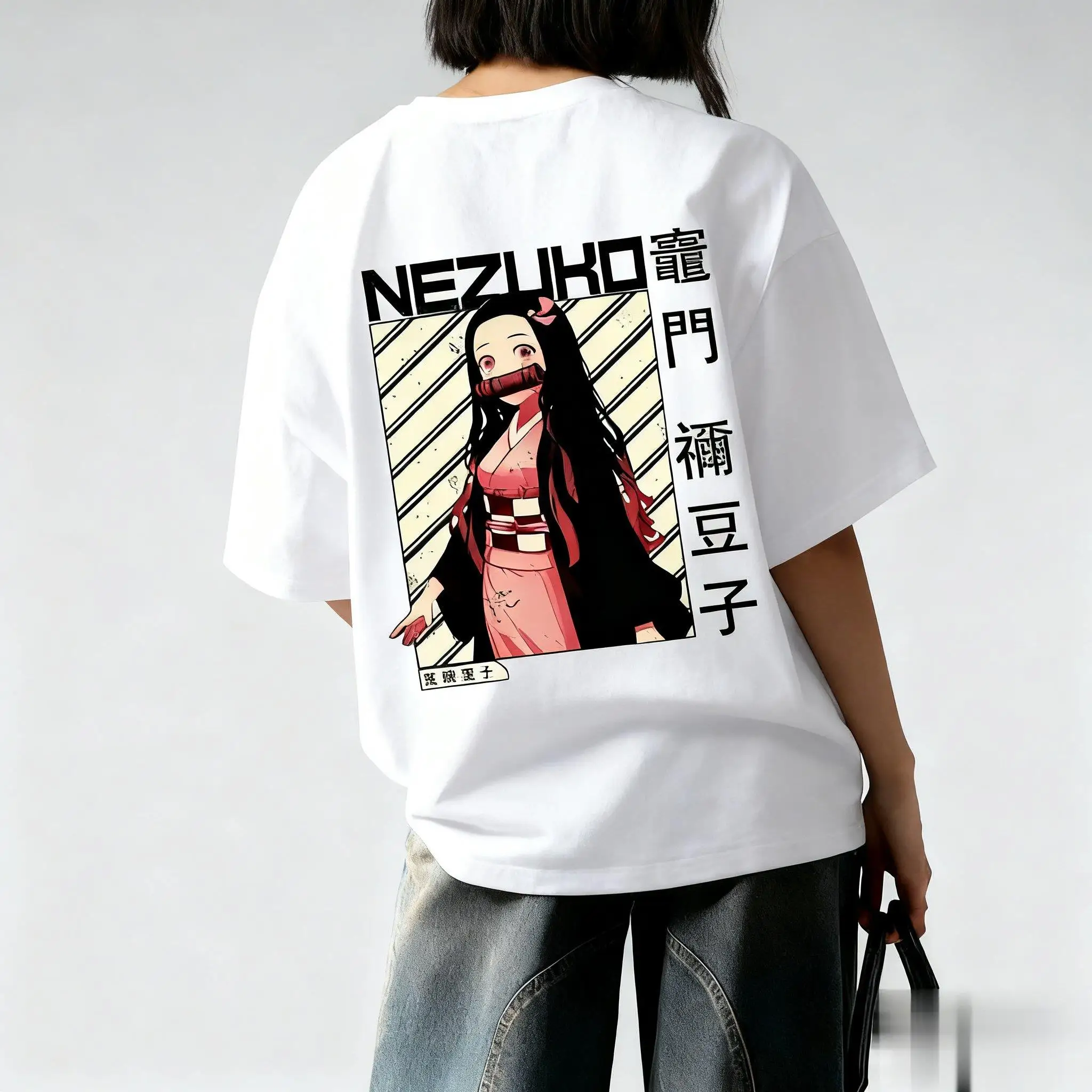 Kaos Wanita Demon Slayer Anime Nezuko Cetak Terbaru Musim Gugur/Dingin 2025, Trendi Amerika, Serbaguna, Kasual, Longgar, Atasan Orang Tua Anak